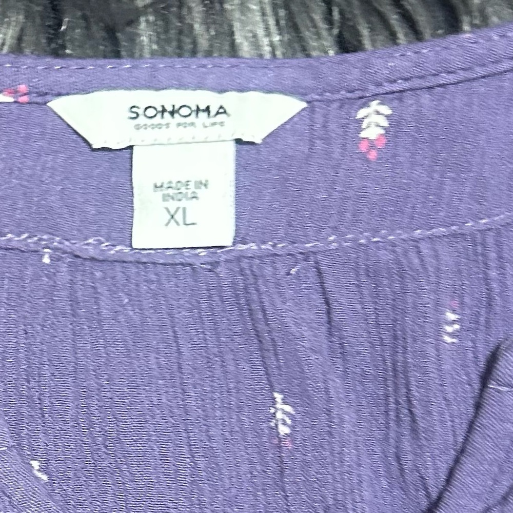 SONOMA V-Neck Tank Top Shirt Purple Mini Floral Size XL - Picture 4 of 5